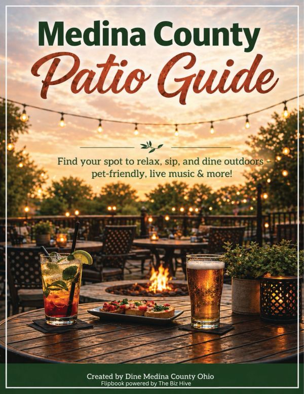 Medina County Patio Guide for dining outdoors with drinks and live music.