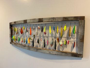 whiskey barrel fishing lure display cases