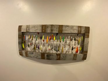 whiskey barrel fishing lure hanging display cases