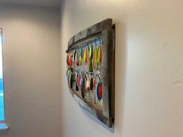whiskey barrel fishing lure display cases