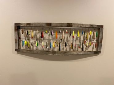 whiskey barrel fishing lure display cases