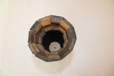 whiskey barrel wood vase for flowers, weddings, and home decor.  Made from staves