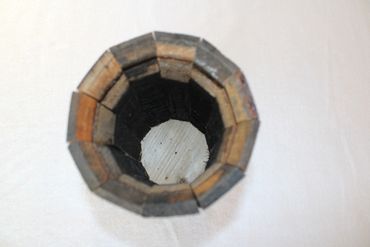 Tall whiskey barrel wood vase for flowers, weddings, and home decor