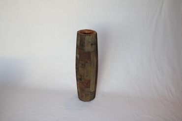 Tall whiskey barrel wood vase for flowers, weddings, and home decor