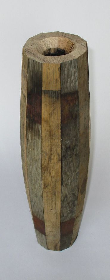 whiskey barrel wood vase for flowers, weddings, and home decor.  Made from staves
