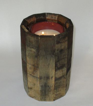 Whiskey barrel candle holder