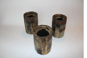 whiskey barrel wood vase for flowers, weddings, and home decor