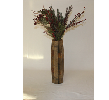 Tall whiskey barrel wood vase for flowers, weddings, and home decor