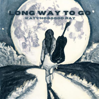 Album cover woman walking on a long road illuminated by the moon, she carries a guitar.