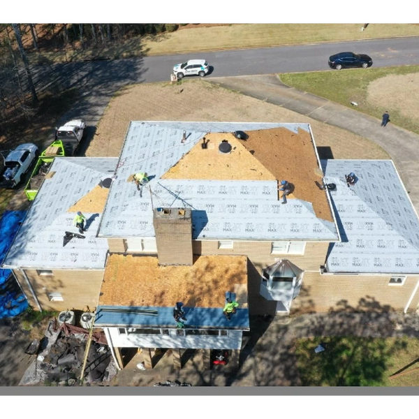 Drone view of roof-wrap. ABC sure-grip underlayment - Armor Roofing GA in South Fulton, GA