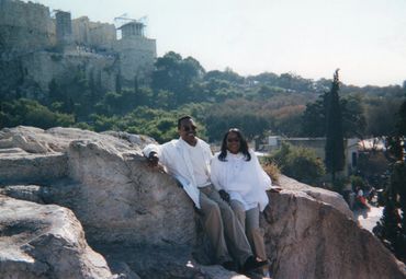 Elders Randall Ogans Sr. & DeBorrah K. Ogans resting after climbing the Aereopagus (Mars Hill)