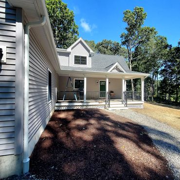 Porch, lawn, steps and railings