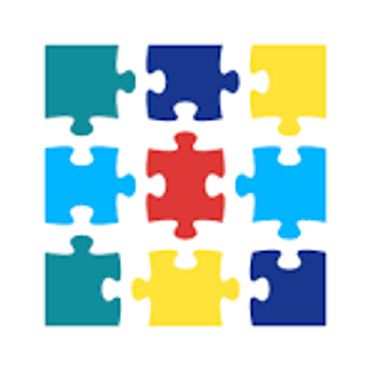 Colorful puzzle pieces arranged in a square pattern.