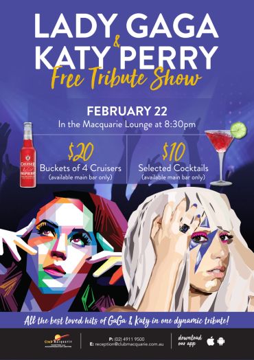Poster for a free Lady Gaga and Katy Perry tribute show on February 22.