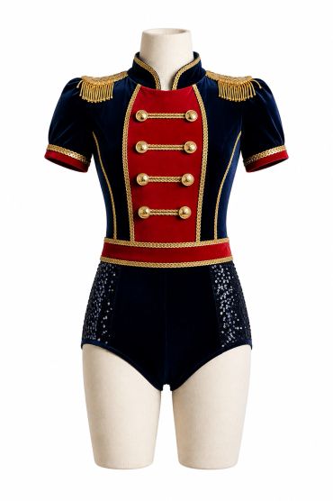 Navy and red military-style costume with gold details.