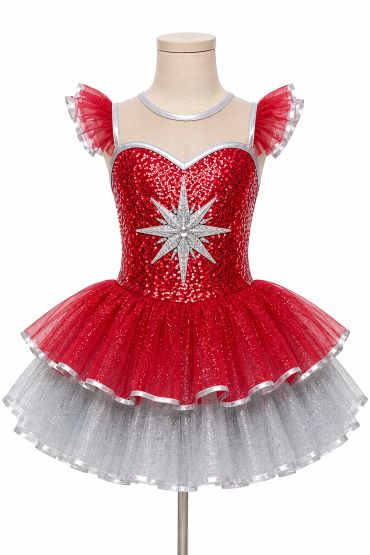 Red and silver sequined ballet tutu dress.
