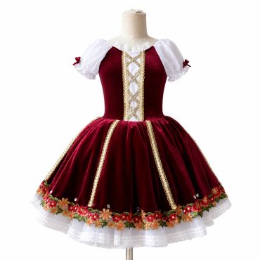 Elegant red velvet dress with floral trim for girls.