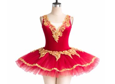 Red tutu ballet dress with gold detailing.