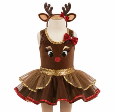 Child's reindeer-themed dress with antlers.