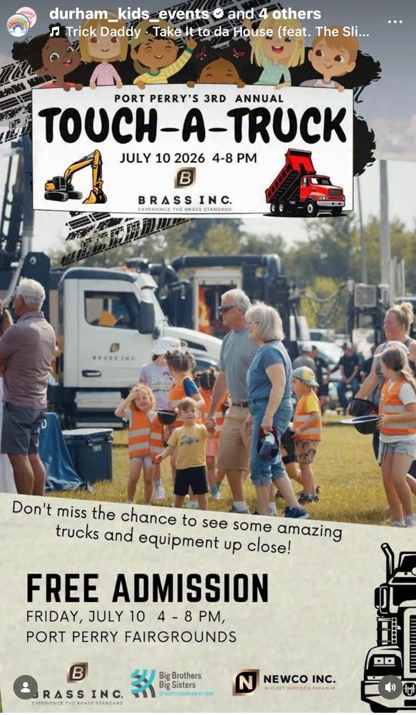 Port Perry's 3rd Annual Touch-A-Truck event with free admission on July 10, 2026.