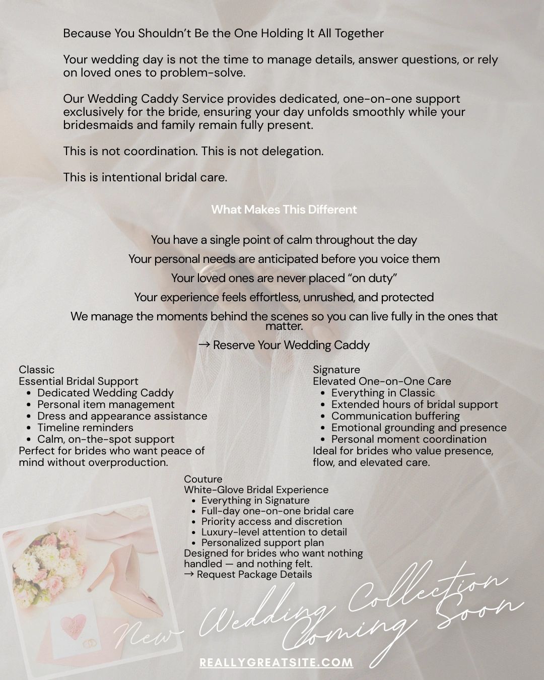 Wedding Caddy Service offers dedicated bridal care for a smooth wedding day.