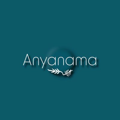 Minimalist logo with the word 'Anyanama' and a decorative leaf element.
