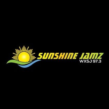 Logo of Sunshine Jamz radio station with a sun and waves.