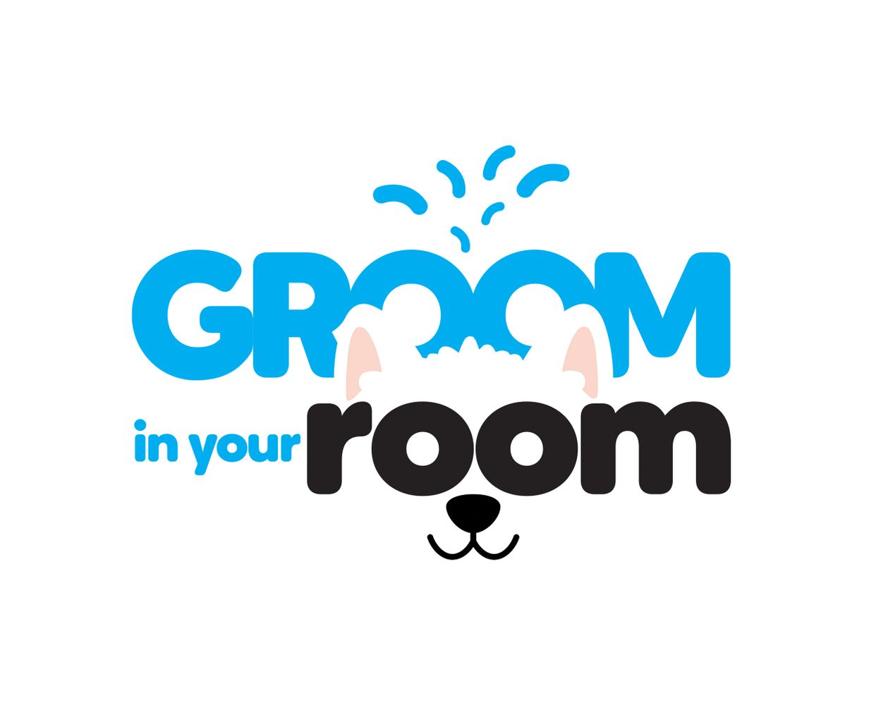 Name of company with a dog's face comprising part of the image. 