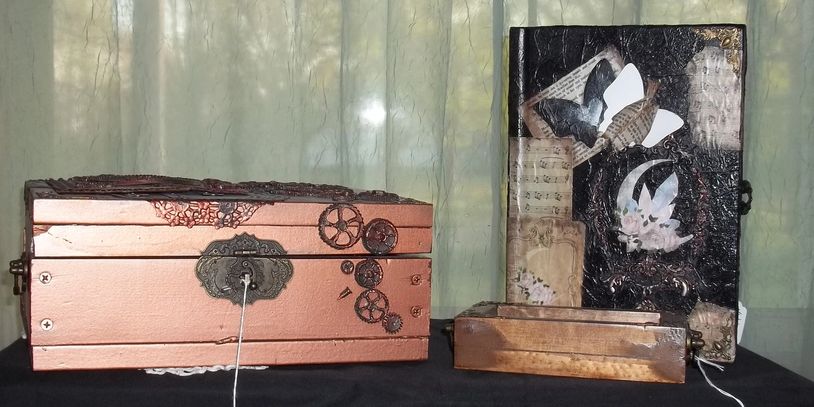 Steampunk Manifestation Box, matching tray, and a custom made box that looked like a book