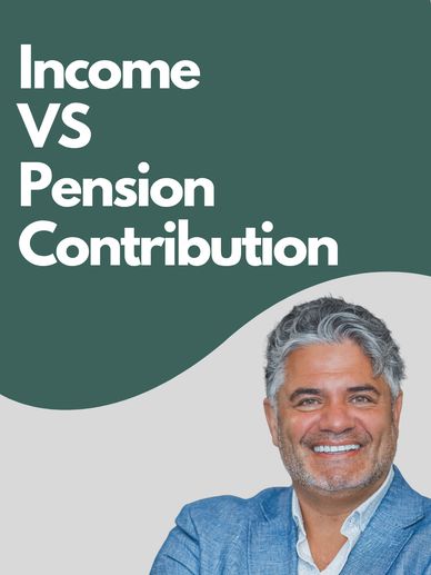 Man in blue jacket with text on pension contribution.