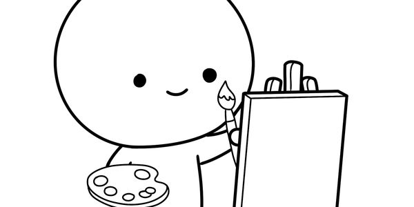 Cute character painting on a canvas labeled August 2026.