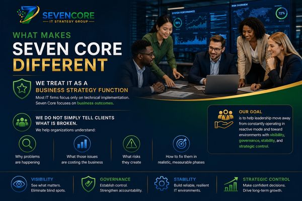 Seven Core IT Strategy Group highlights its unique business-focused approach.