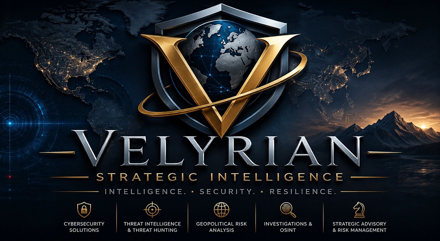 Velyrian Strategic Intelligence logo highlighting security and risk management services.