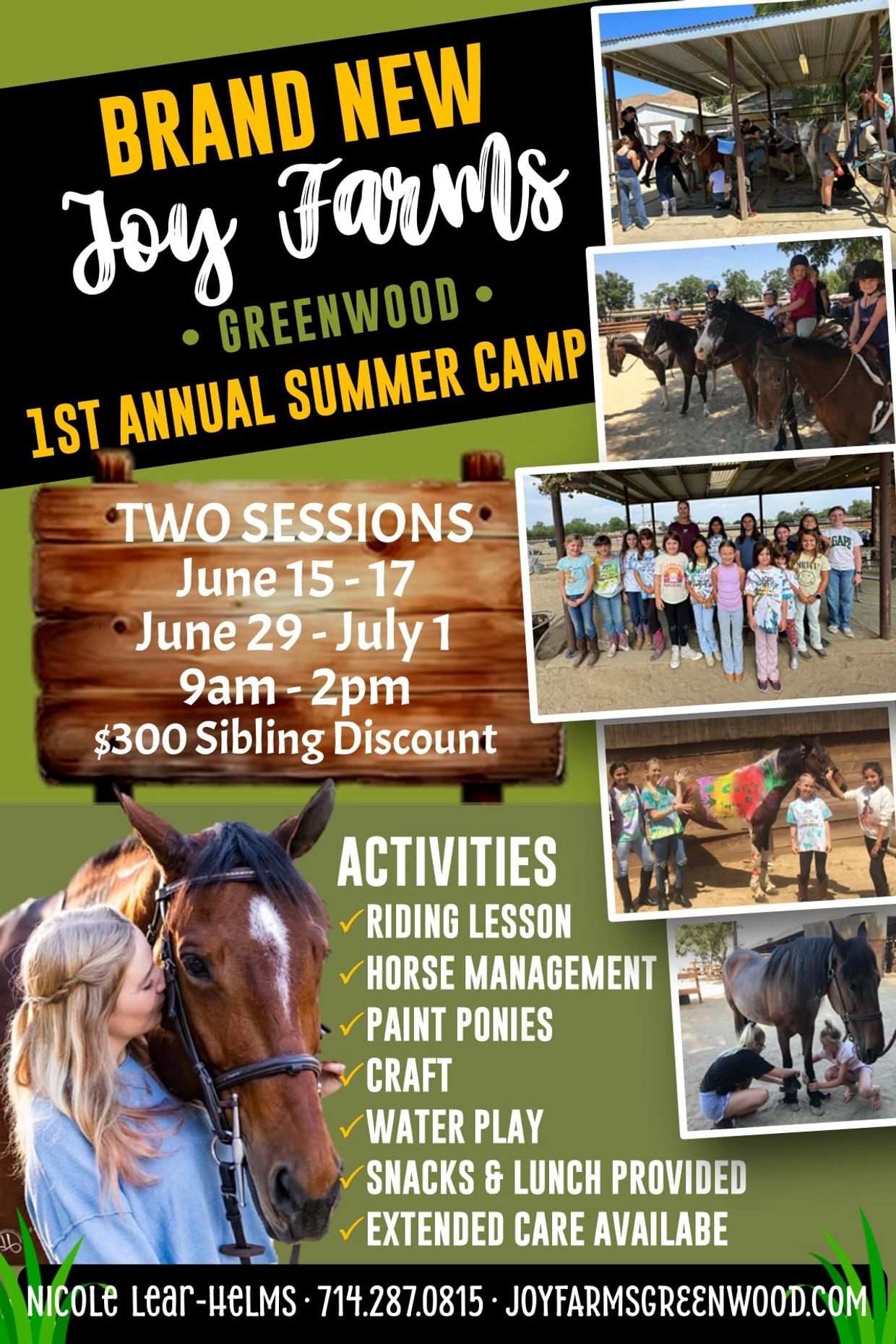 Joy Farms Greenwood announces its 1st Annual Summer Camp with horse riding and fun activities for kids.