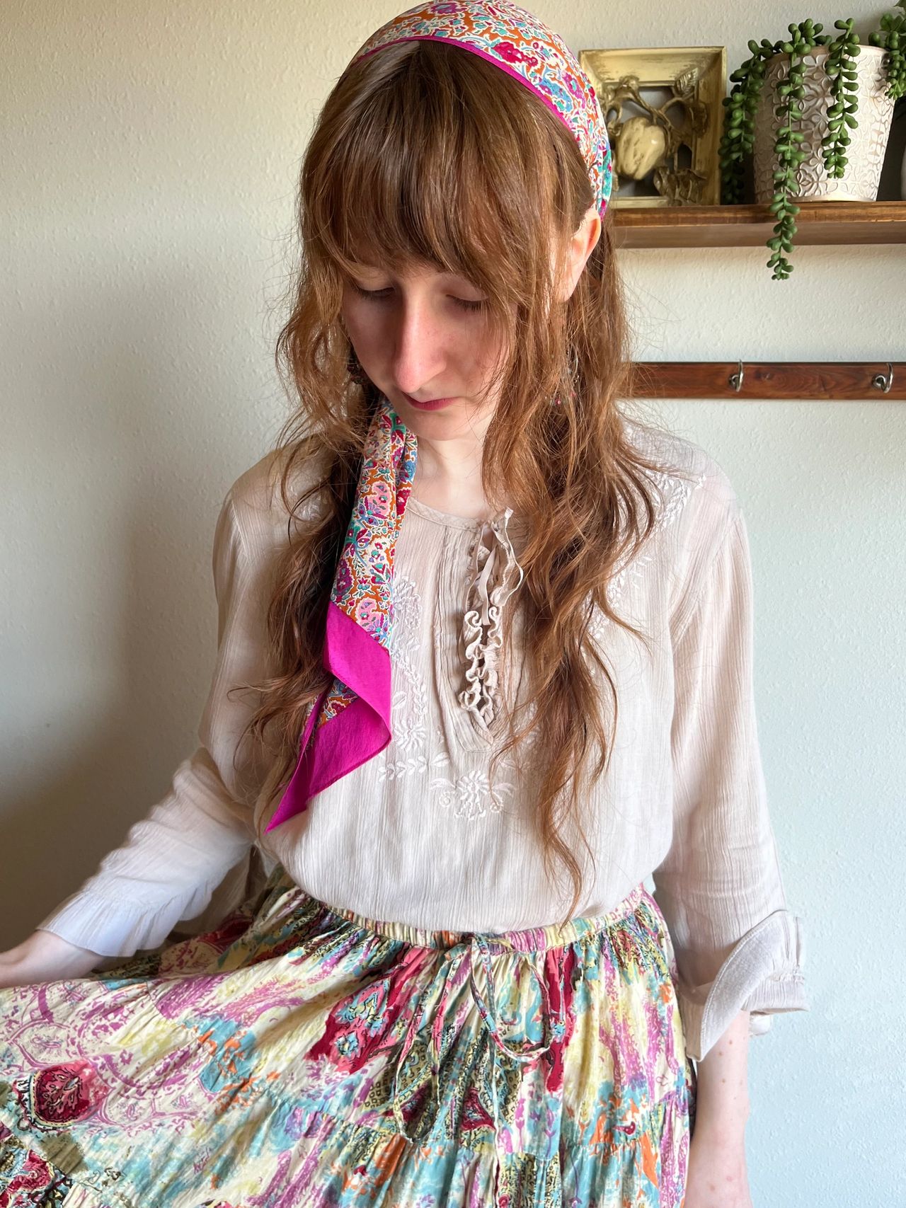 Our model, Leah admiring it's patterns!