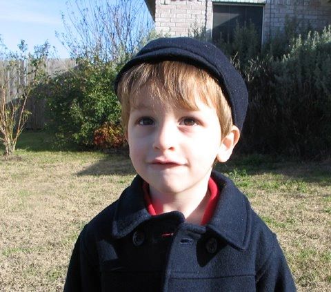 Keeping warm on a fall day in a wool Baby Gap pea coat and 1950's vintage Rob Roy hat.