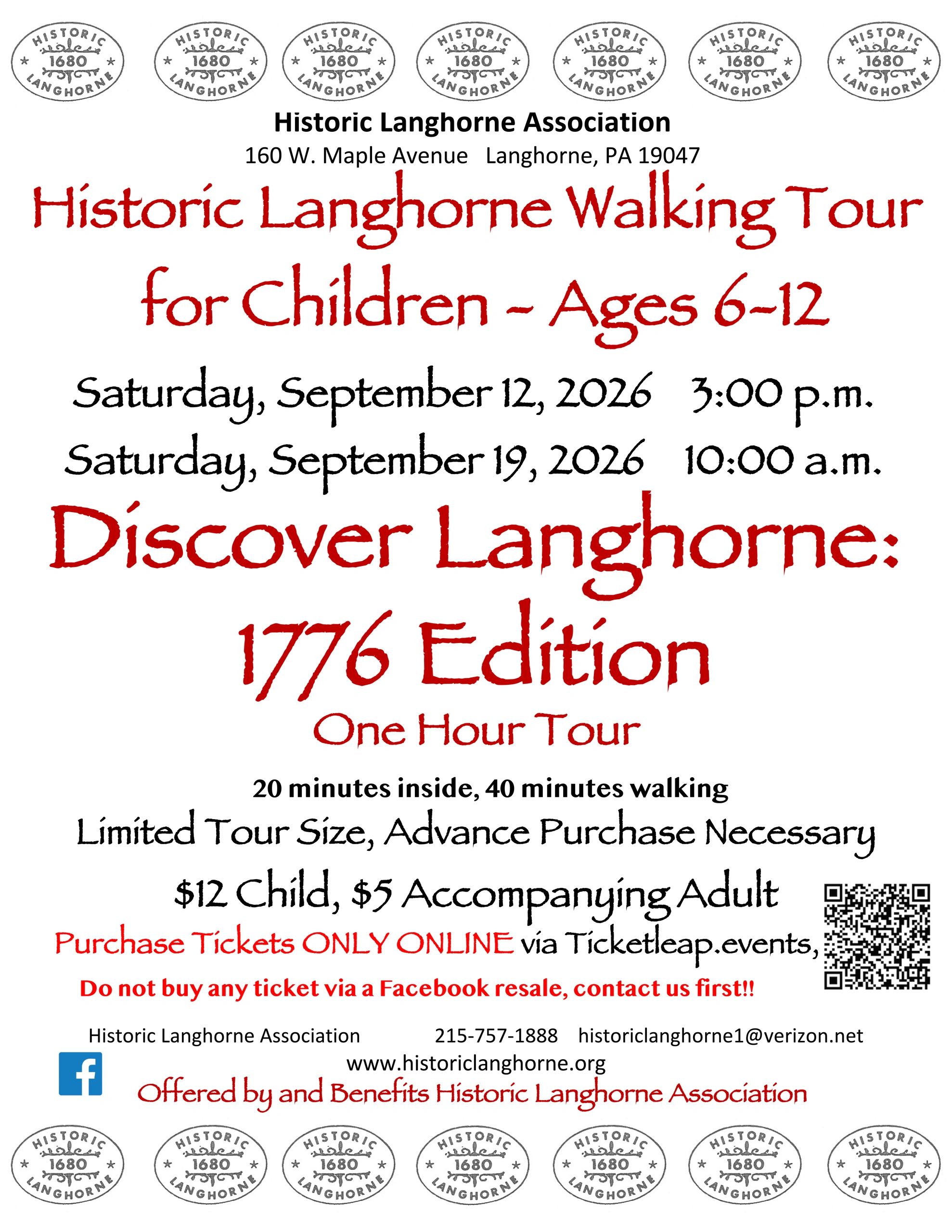 Historic Langhorne Walking Tour for Children ages 6-12 on September 12 and 19, 2026.