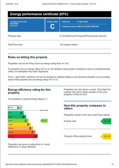 Non Domestic Commercial Energy Performance Certificate EPC