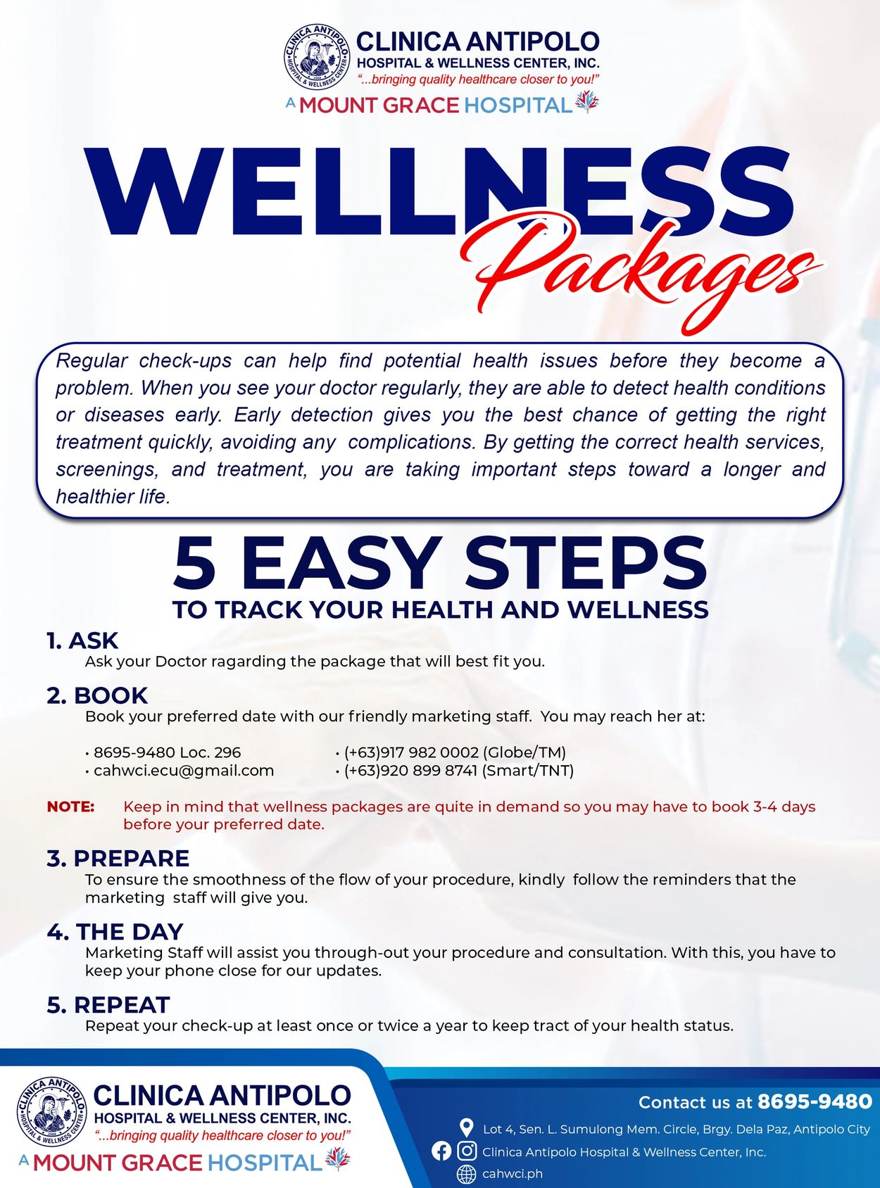 Clinica Antipolo offers wellness packages with 5 easy steps to track your health and wellness.