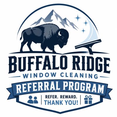 Logo for Buffalo Ridge Window Cleaning with referral program details.