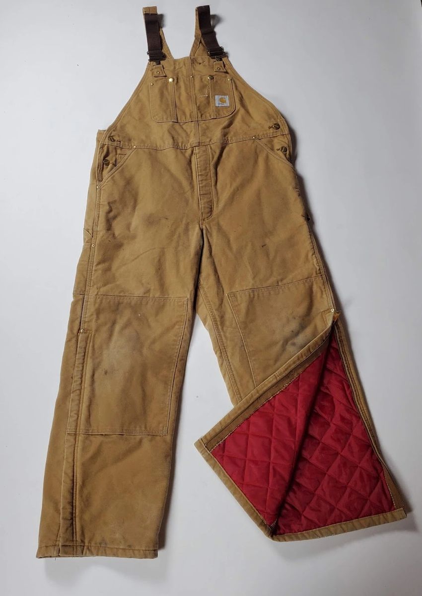Vintage Carhartt Overalls Dungarees Duck 42 X 30 Red Quilt Lining Double Knee USA
