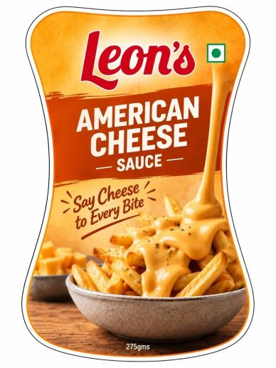 Leon's American Cheese Sauce pouring over fries.