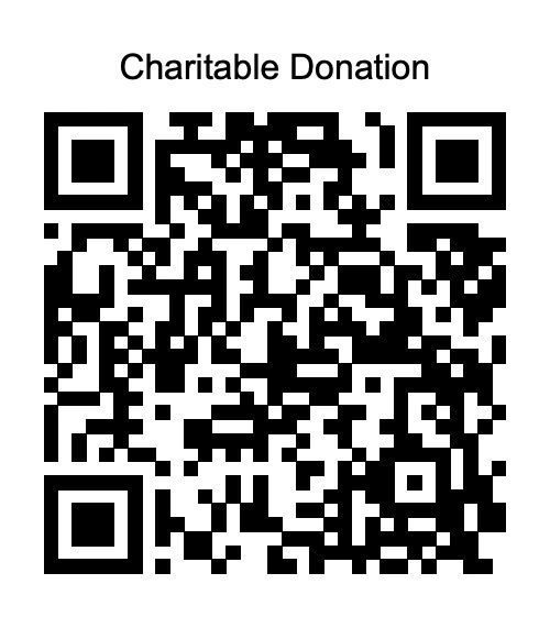 QR code labeled 'Charitable Donation' for easy giving.
