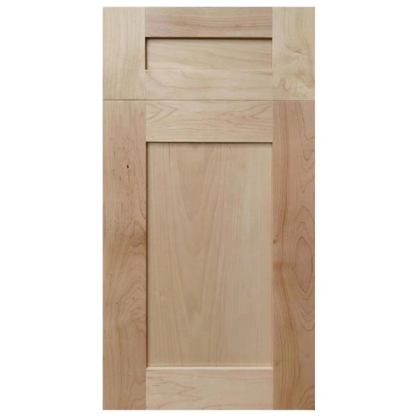 Unfinished wooden cabinet door with simple panel design.