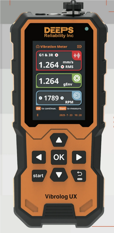 Vibrolog UX Vibration meter
vibration tester, analyzer
vibration data collector
bearing tester