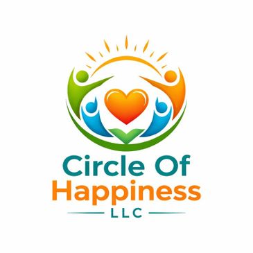 Colorful logo with a heart and smiling figures under a sun.