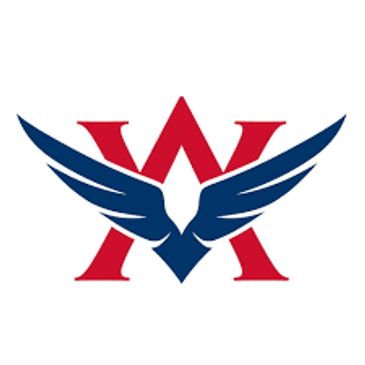 Red 'W' and 'A' with a blue eagle spreading wings in front.