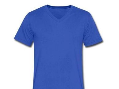 V neck blue cotton shirt short sleeve