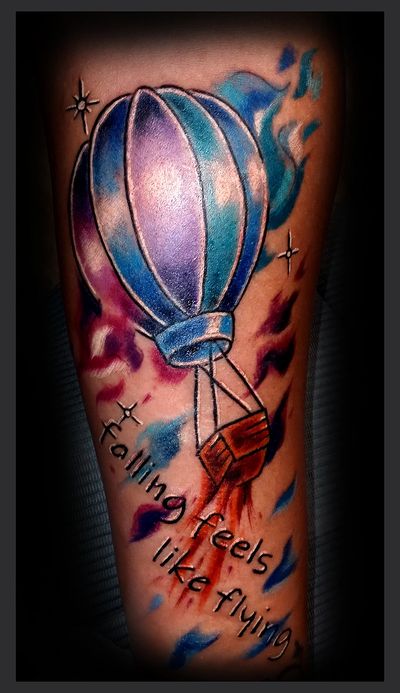 hot air balloon tattoo , falling feels like flying , tattoo near me , Richmond va , rva