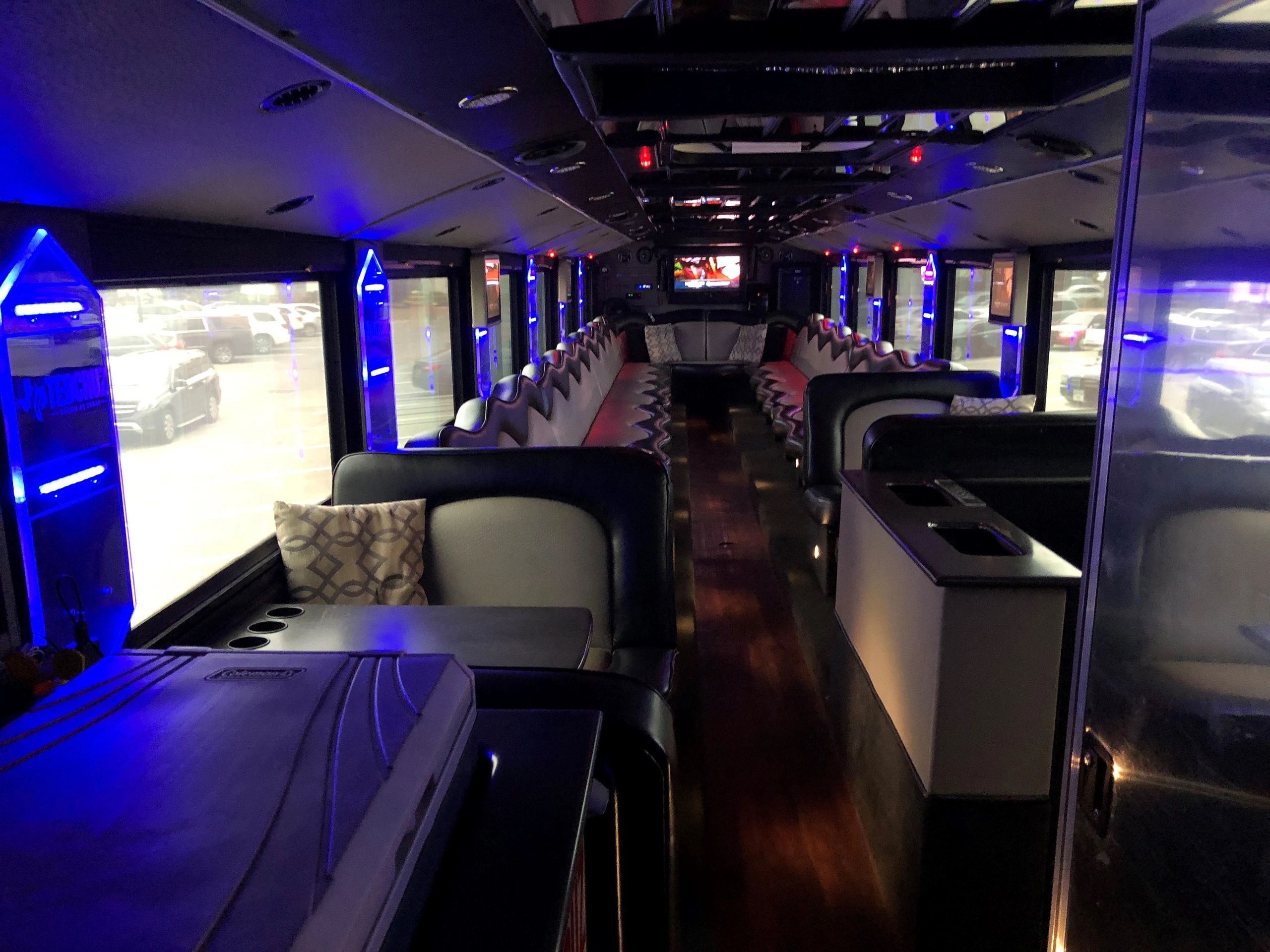 double decker party bus inside